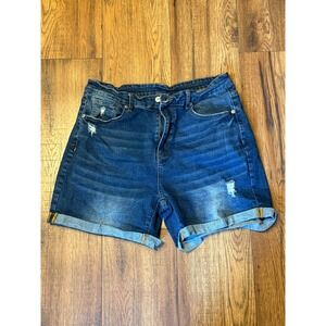Distressed Dark Wash Cuffed Denim Shorts XL LC78114-205 Stretch Jean Shorts